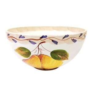 Large Hand Painted Pears Vines Tuscan 9 in Round Serving Bowl Salad Vegetable